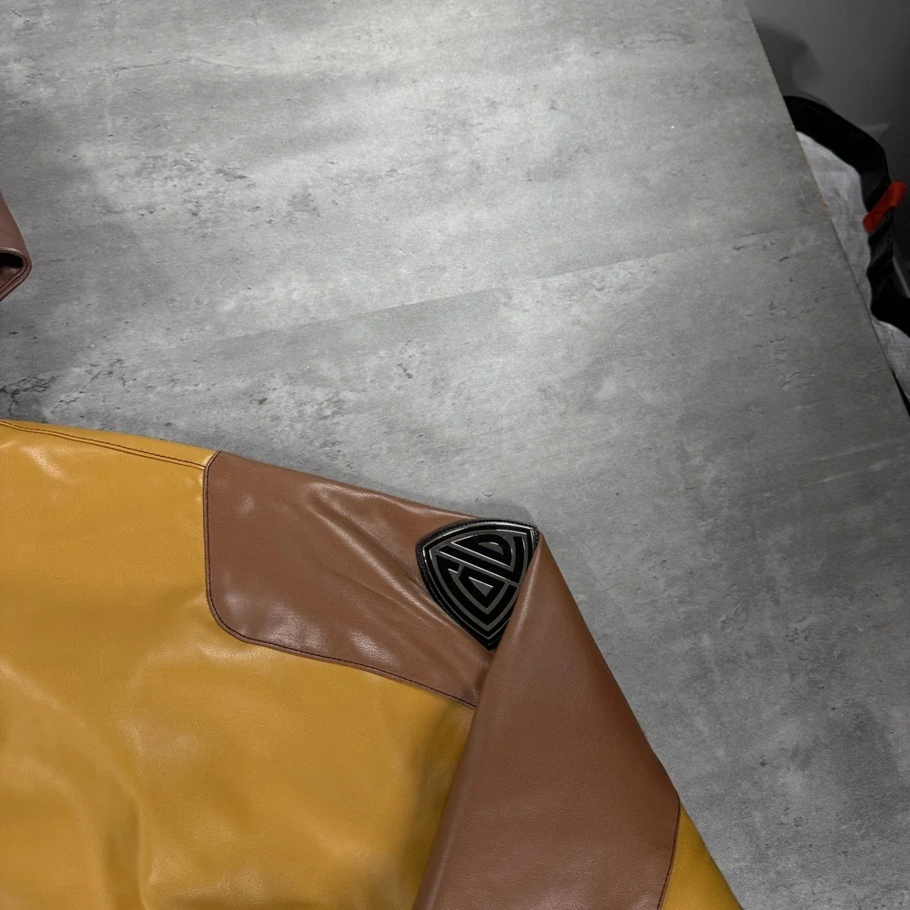 Cold Culture Route Jacket M Brown Colorblock Hooded Bomber $189 Vegan Leather